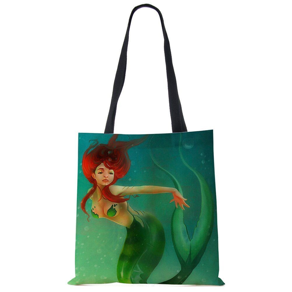 Mermaid Print Shoulder Bag Women Shopping Reusable Bags Large Travel Beach Bags