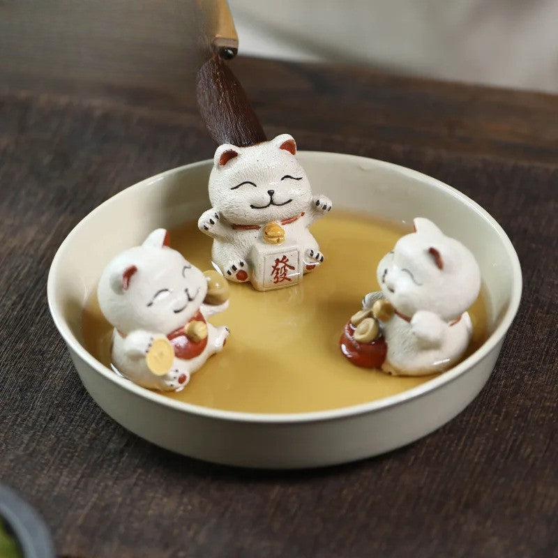 1Pc Chinese Yixing Purple Clay Fortune Cat Tea Pet Toys Tea Statue Ornaments