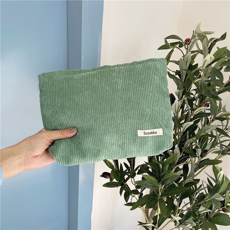 Large Cosmetic Bag Corduroy Cloth Makeup Pouch Traveling Lipstick Organizer Case