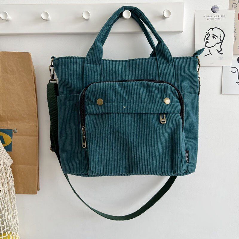 Shoulder Bag Women Vintage Shopping Bags Zipper Bookbag Handbags Casual Pockets