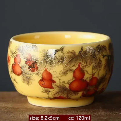 120ml Enamelled Pattern Handmade Porcelain Teacup Ceramic Tea Bowl Master Cup