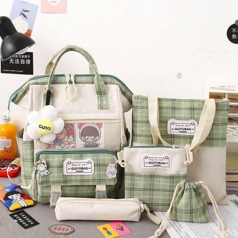 5 Set Women Backpack School Bags Teenage College Student Kids Book Bagpack