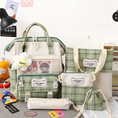 5 Set Women Backpack School Bags Teenage College Student Kids Book Bagpack