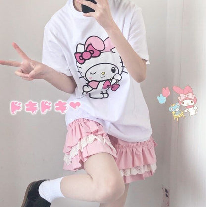 Hello Kitty T-Shirt Cotton Short Sleeve Breathable Cartoon Anime