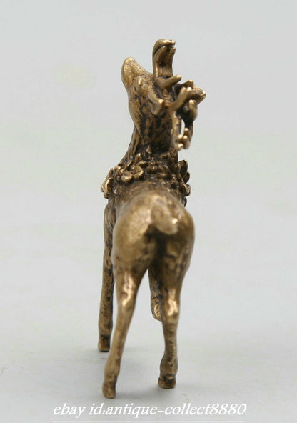 Curio Chinese Bronze Animal Lovable Deer Small Statue Statuary Tea Pet