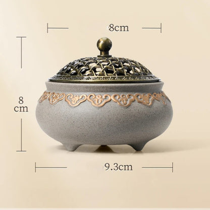 Zen Vintage Ceramic Incense Burner Three-legged Temple Worship Indoor Incense