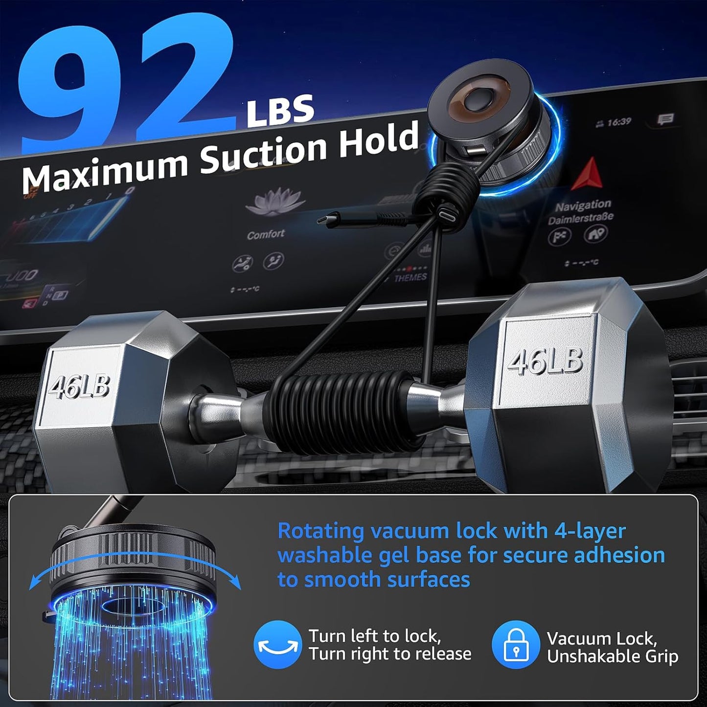 Upgraded Vacuum Magnetic Phone Holder for Car,360° Adjustable Suction Cup Phone