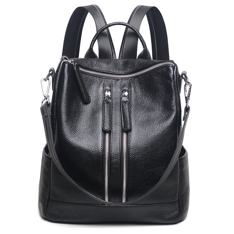 100% Genuine Leather Double Zipper Women's Backpack Travel Rucksack College Bag