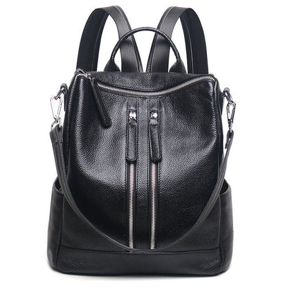 100% Genuine Leather Double Zipper Women's Backpack Travel Rucksack College Bag