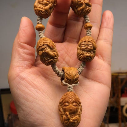Hand Carved Olive Nut Zajiram Four No Hand Twist Pendant Bracelet
