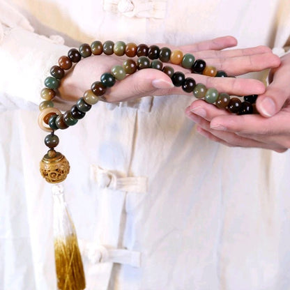 Dunhuang Flying Apsara White Jade Bodhi Mala Bracelet Prayer Beads