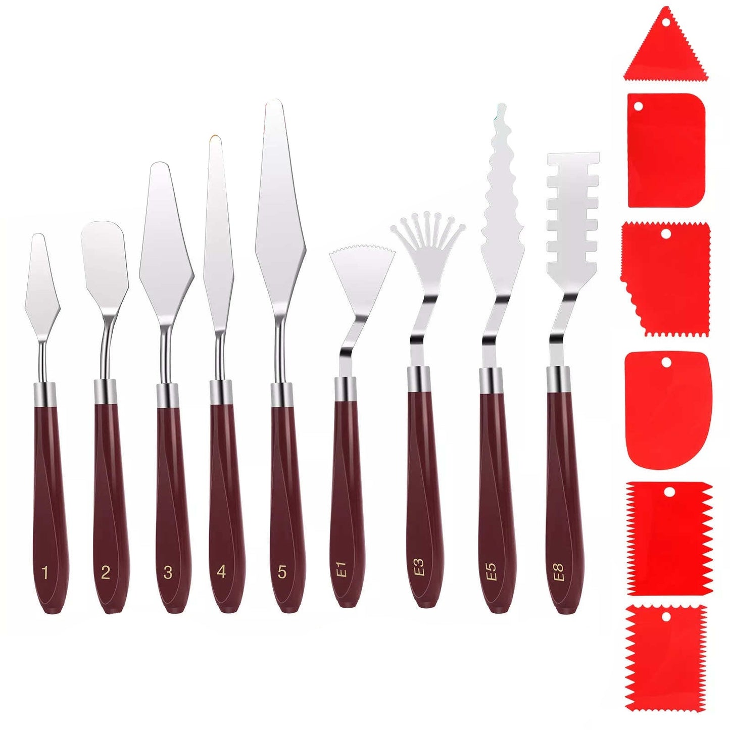 Professional Palette Knives Set 15pcs w/Scrapers Stainless Steel Wood Handle