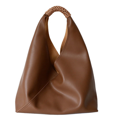 Raw Edge Leather Triangle Tote Hobo Shopper Shoulder Bag Sack Braided Handle