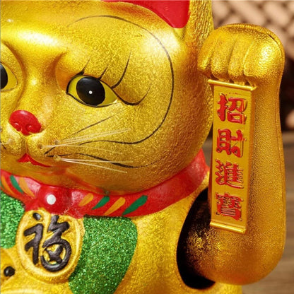9" Waving Lucky Fortune Cat Maneki Neko Japanese Porcelain Lucky Cat