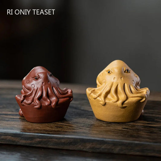1pc 1.93" Chinese Yixing Purple Clay Tea Pet Octopus Statue Handmade Sculpture