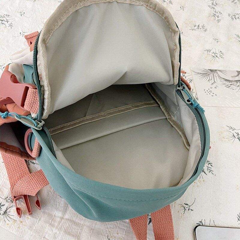 Small Backpack Contrasting Color School Bags Waterproof Nylon Casual Schoolbags