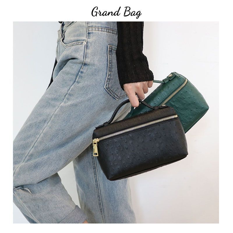 Handbag Embossed Ostrich Leather Portable Bag Small Clutch Bag Purse 19*12*6 CM
