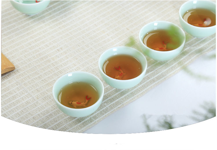 6pcs/lot Chinese Tea Cup Porcelain Fish Relief Cup Of Tea For Pu'er Tea Green