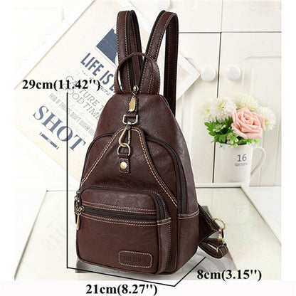 Womens PU Leather Vintage Outdoor Portable Chest Crossbody Shoulder Bag Backpack