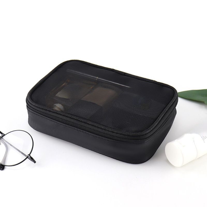 Black Mesh Cosmetic Bag Travel Toiletry Kit Transparent Makeup Organizer Pouch