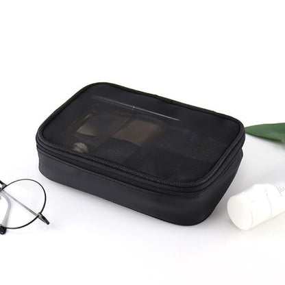 Black Mesh Cosmetic Bag Travel Toiletry Kit Transparent Makeup Organizer Pouch