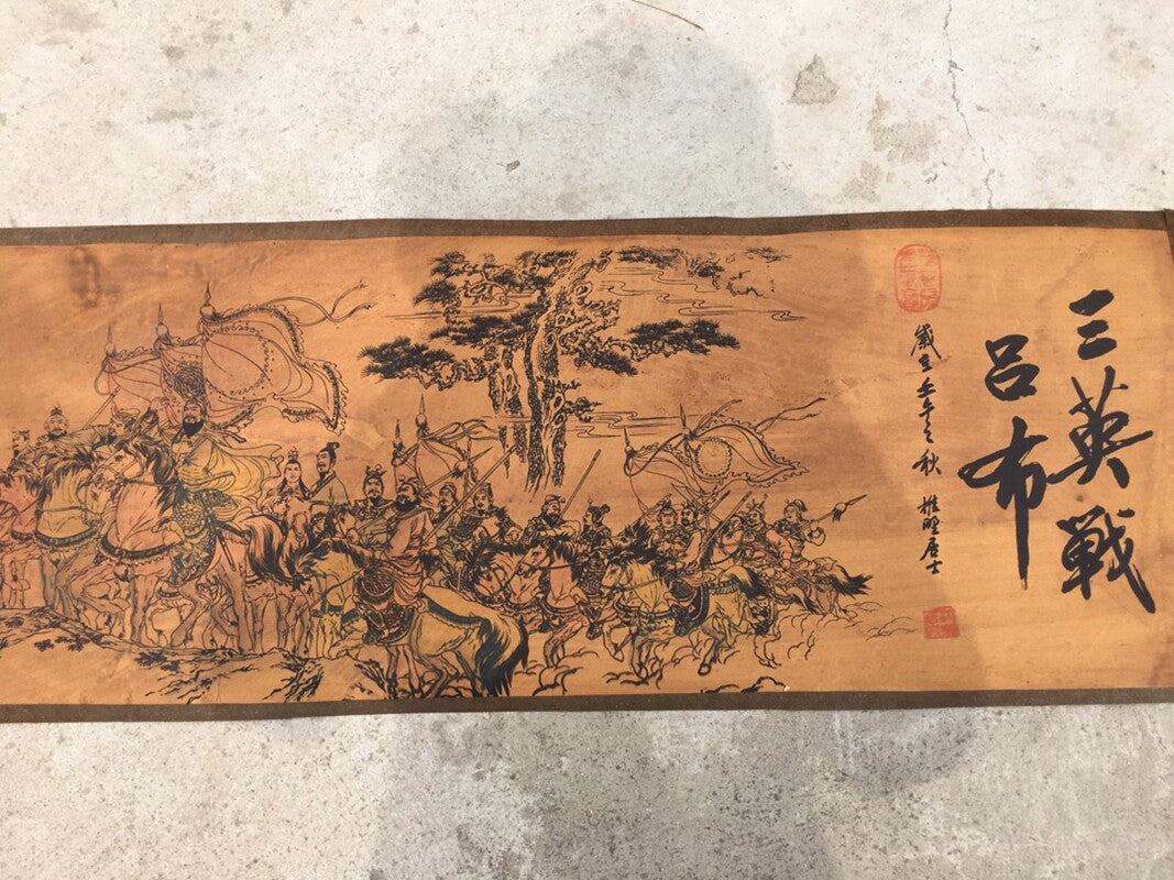 China Old calligraphy painting "Three British War Lu Bu" painting scroll