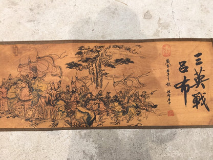 China Old calligraphy painting "Three British War Lu Bu" painting scroll