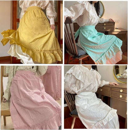 Half Length Apron Solid Color Bamboo Joint Cotton Cleaning Waist Skirt Han Style