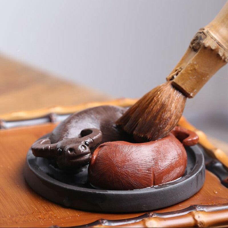 1Pcs YiXing Handmade Tea Pet Purple Clay The Two Water Buffalo Tea Decoration