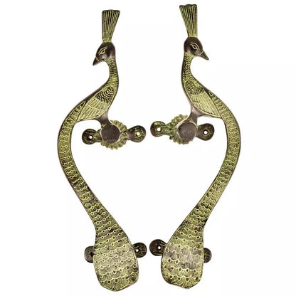 Set of 2 Antique Look Brass Decorative Patina Peacock Door Handle Home Decor