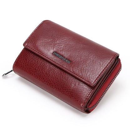 Genuine Leather Fashion Wallets Trifold Design Money Bag Zipper Small Coin Purse