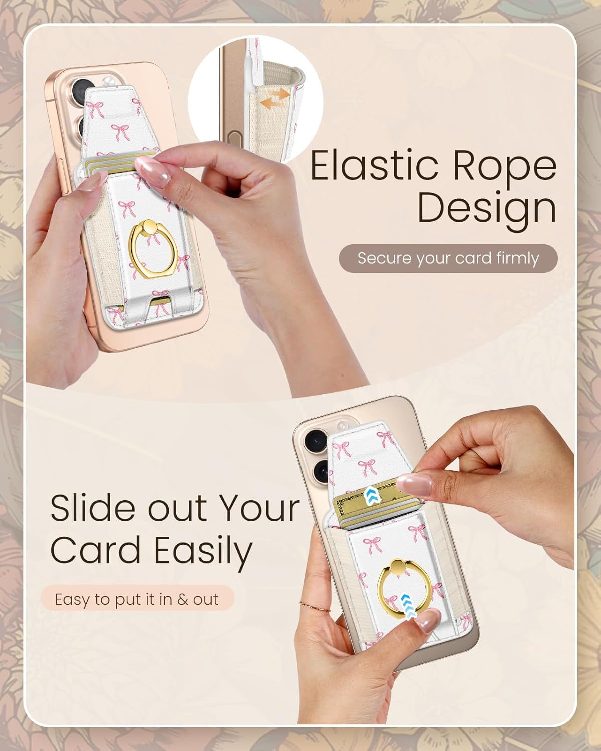 Compatible with Magsafe Wallet with Ring Grip Magnetic Card Holder - Cute Phone