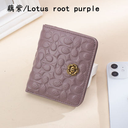 Genuine Leather Short Fashion Embossed Coins Purses Hasp Wallets 9*10*2 CM 1 PC