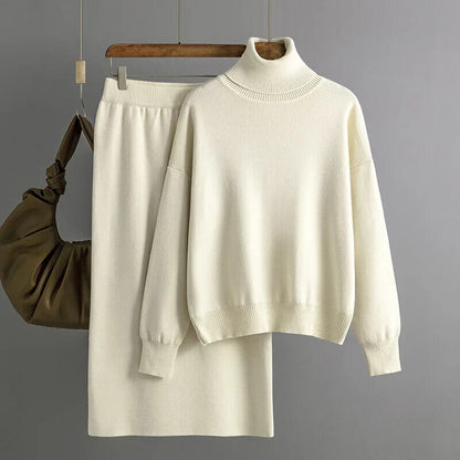 Women Turtleneck Skirt Suit Sweater Long Skirt 2 Piece Set Women Outifits Winter
