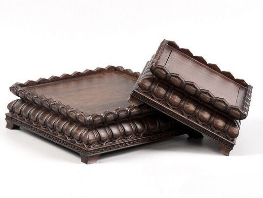 Solid Wood Lotus Pedestal Buddha Statue Fishbowl Stand Bonsai Vase Rack Base