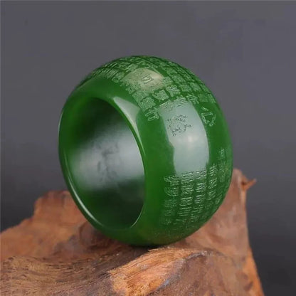 Natural Green Jade 22mm Ring Heart Meridian Emerald Buddhist Amulet Fashion -
