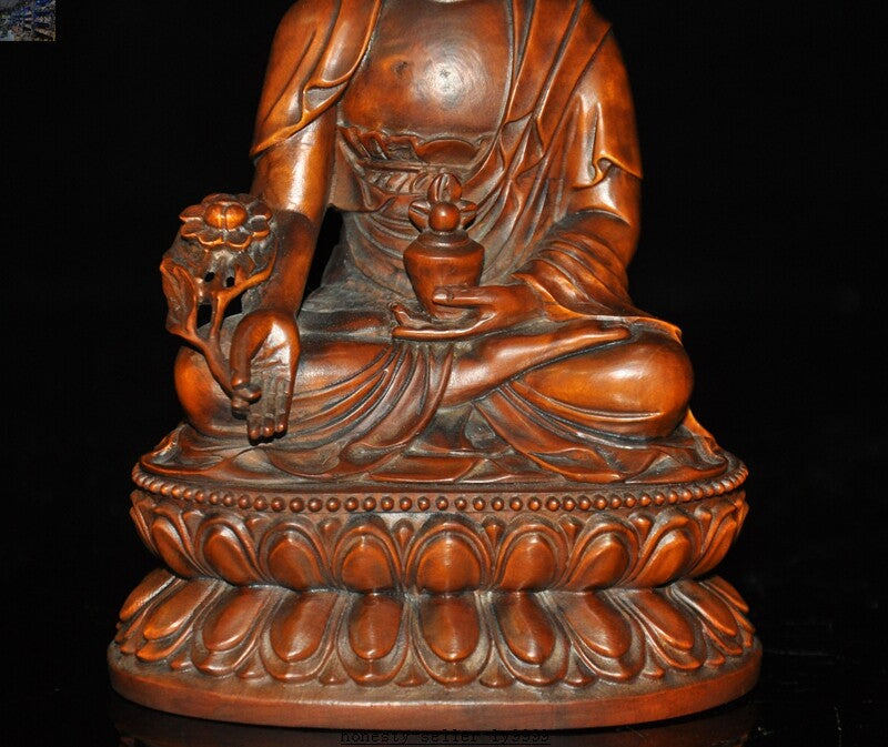 Tibet Buddhism Boxwood Wood Amitabha Sakyamuni Shakyamuni Medicine Buddha Statue