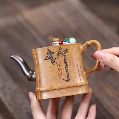 Handmade Tea Pot Chinese Character Carved Real Yixing Zisha Clay Master Pot New