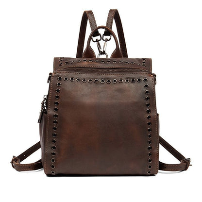 Vintage Genuine Leather Backpack Rubbing Double Shoulder School Bags Teenage 1PC