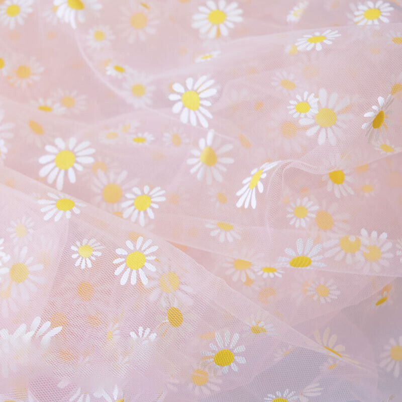 Floral Daisy Gauze Mesh Fabric Transparent Chiffon DIY Sweet Dress Blouse Bags