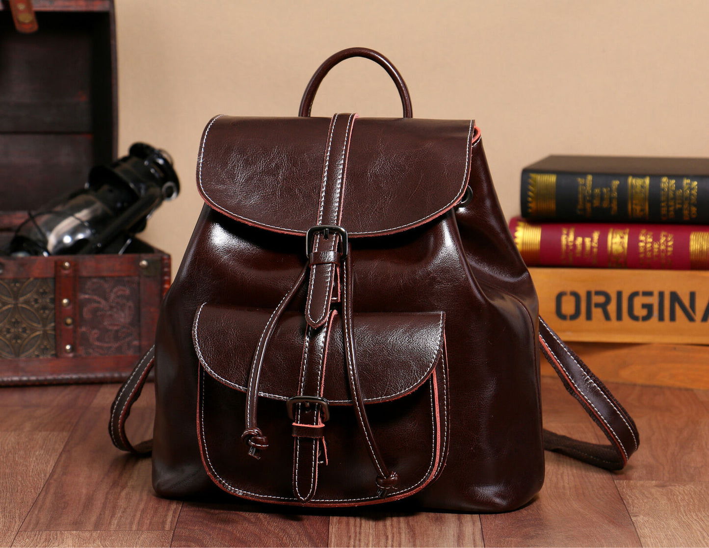 Anti-theft Genuine Leather Backpack Vintage Shoulder Bag Travelling School Purse