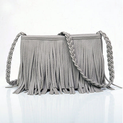 Retro PU Leather Hand-woven Tassel Shoulder Diagonal Designer Handbag Square Bag