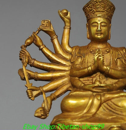 7'' Old Tibet Tibetan Bronze Gilt 18 Hands Maha Cundi Mother Buddha Statue