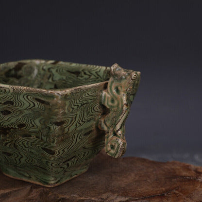 4" China antique Tang dynasty greenland Sifang Tea Bowl