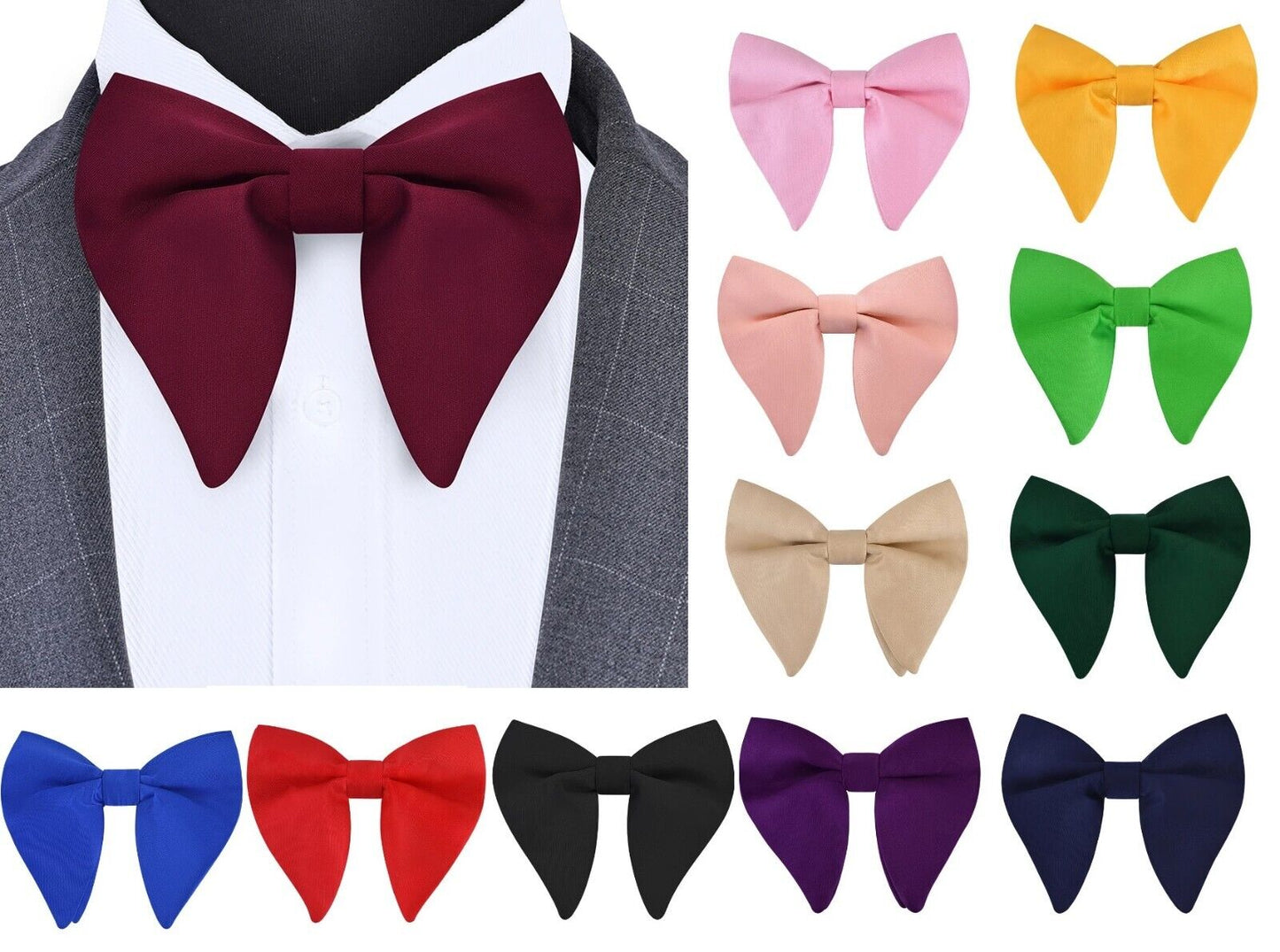 Men Bow Tie Silk Polyester Classic For Party Wedding Big Bowknot Casual Neckties