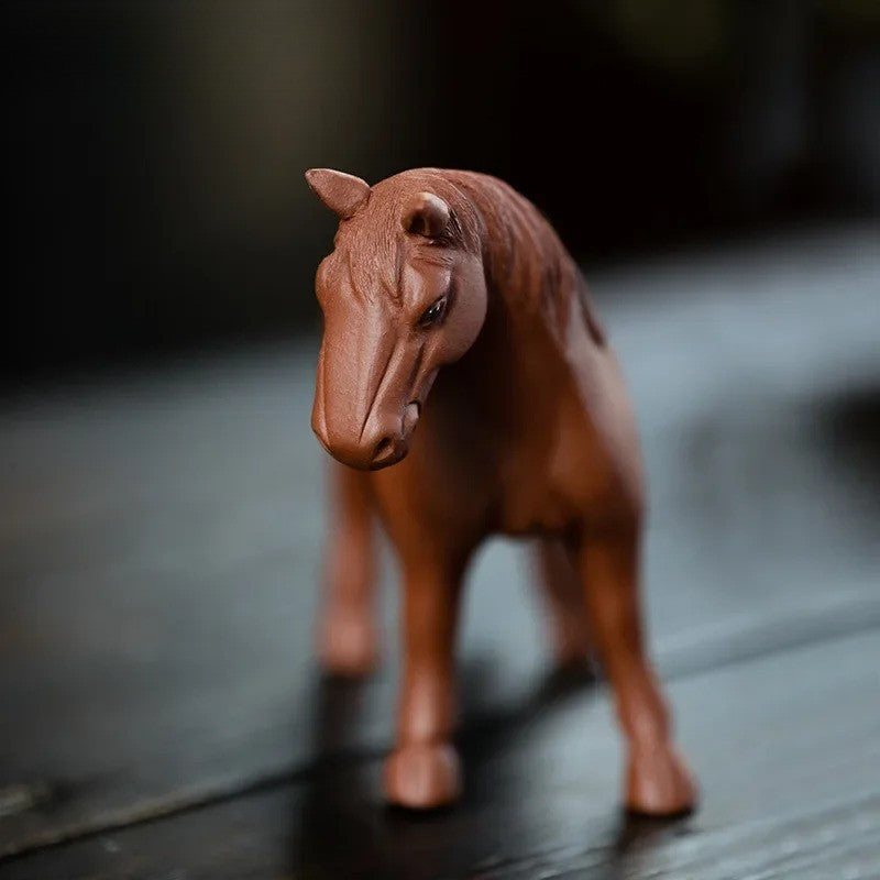 12cm Chinese Yixing Purple Clay Lucky Zodiac Horse Tea Pet Statue Ornament