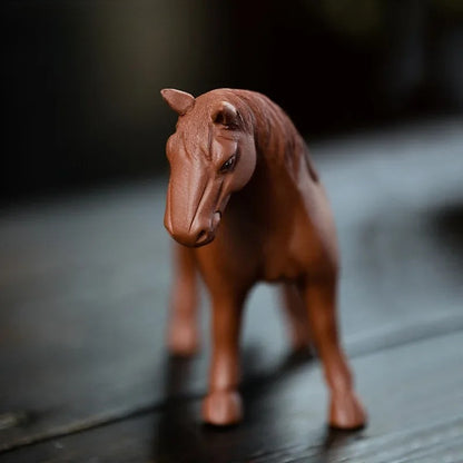 12cm Chinese Yixing Purple Clay Lucky Zodiac Horse Tea Pet Statue Ornament
