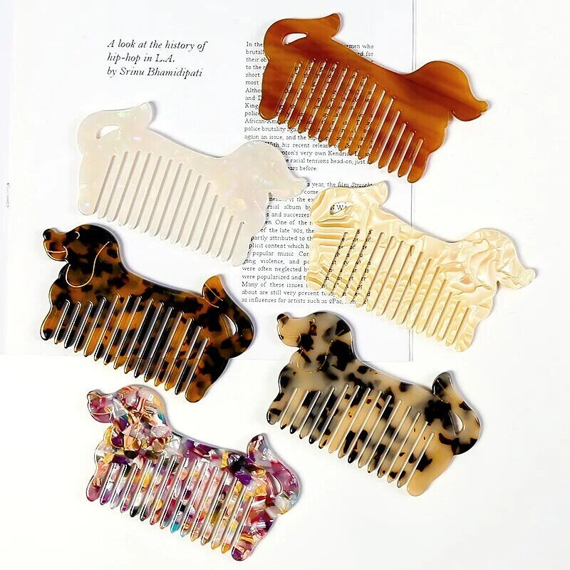 Women Hair Comb 12cm Acetic Acid Sheet Hollow Out Puppy Wide Tooth Girl Hairwear