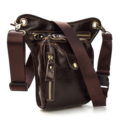 Motorcycle Outdoor Genuine Leather Drop Leg Bag Tactical Thigh Waist Fanny Pack