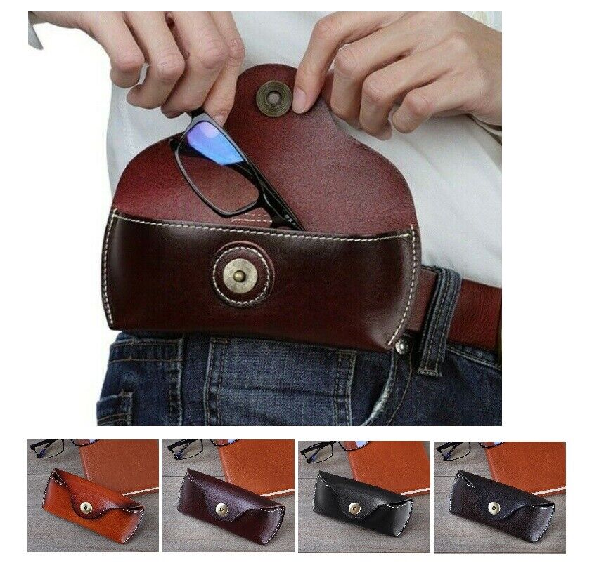 Men Women Glasses Cases Eyewear Holder Storage Box Pouch Leather Belt Bag 17x7cm